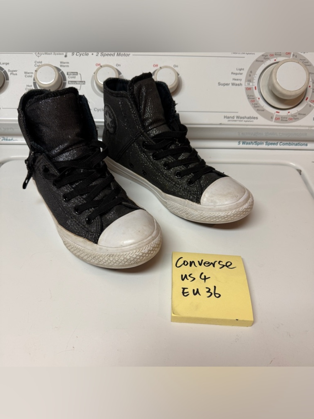 Converse sneaker black glitter US4 EU36 high top side zippers